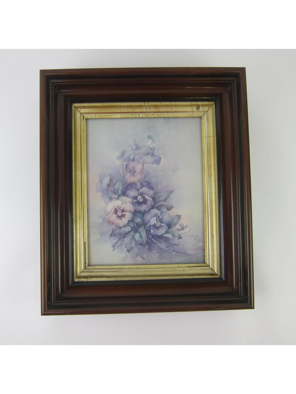 Antique Victorian Deep Picture Frame Wood Gold Gilt Sonie Ames Flower Print